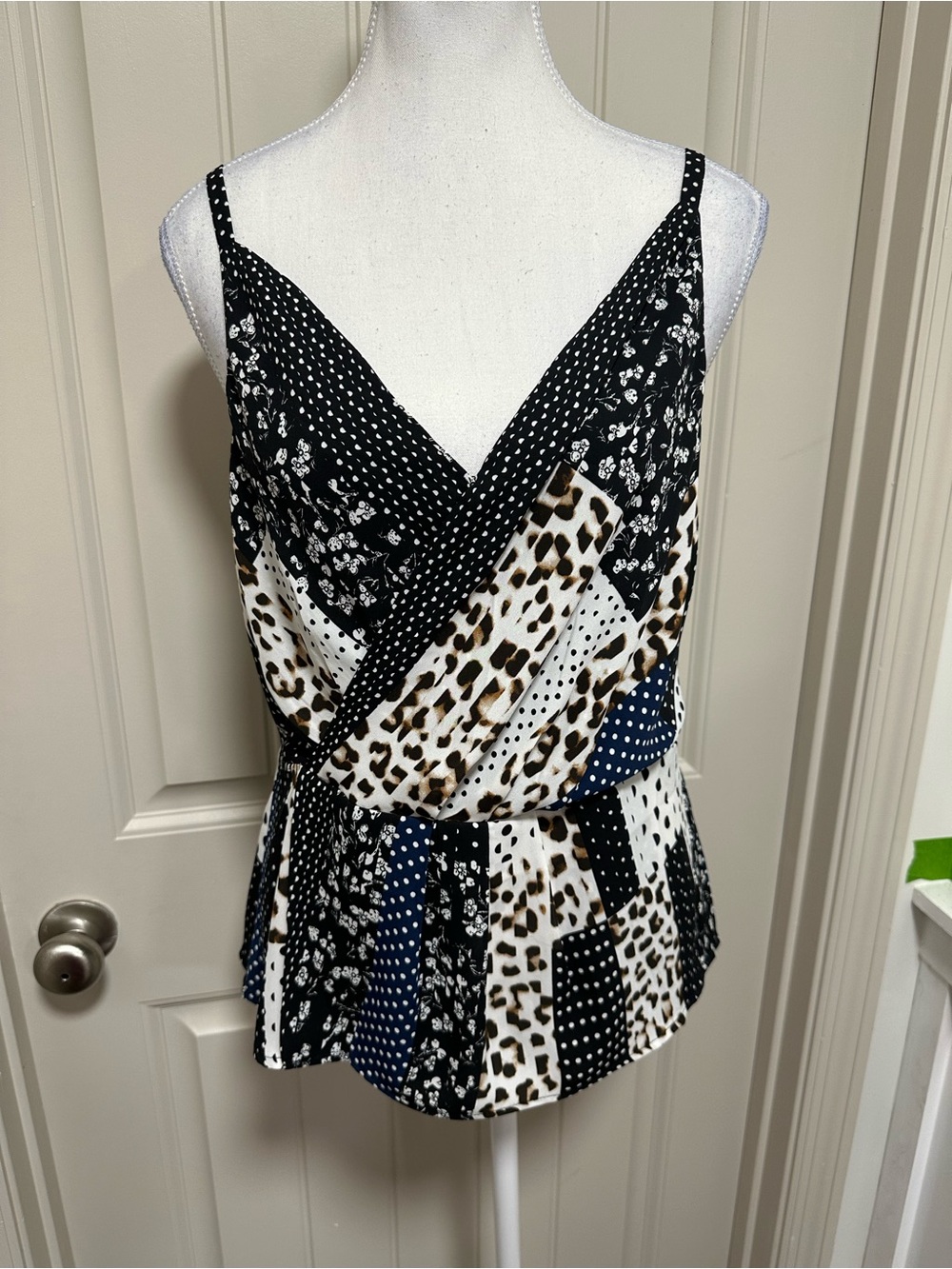 CAbi Black, White & Brown Mixed-Print Spaghetti Strap Cami